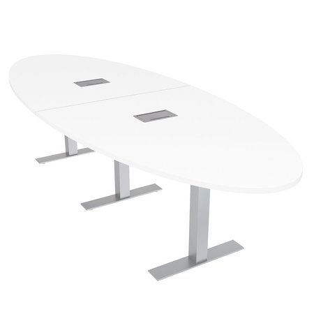 SKUTCHI DESIGNS 12 Ft Conference Table, Data And Electric, 10 Person Modular Oval Meeting Table, White HAR-OVL-46X143-T-ELEC-XD09